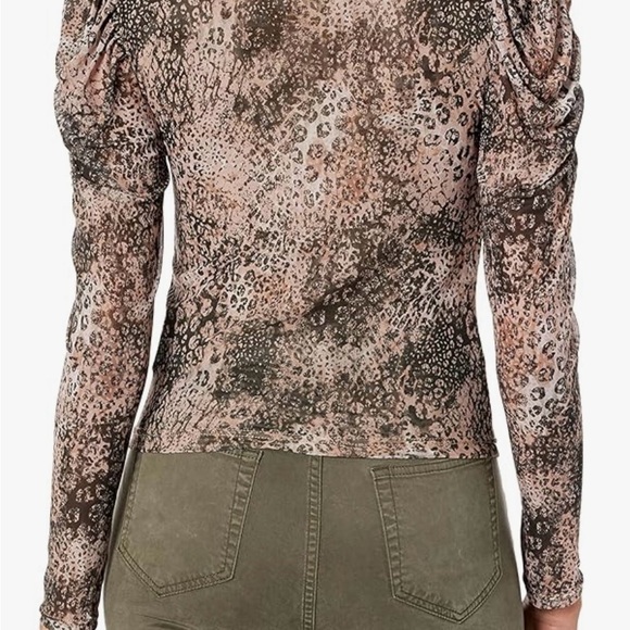 Catherine Malandrino women’s size M mesh‎ animal print Mockneck  blouse, LS - Picture 2 of 8